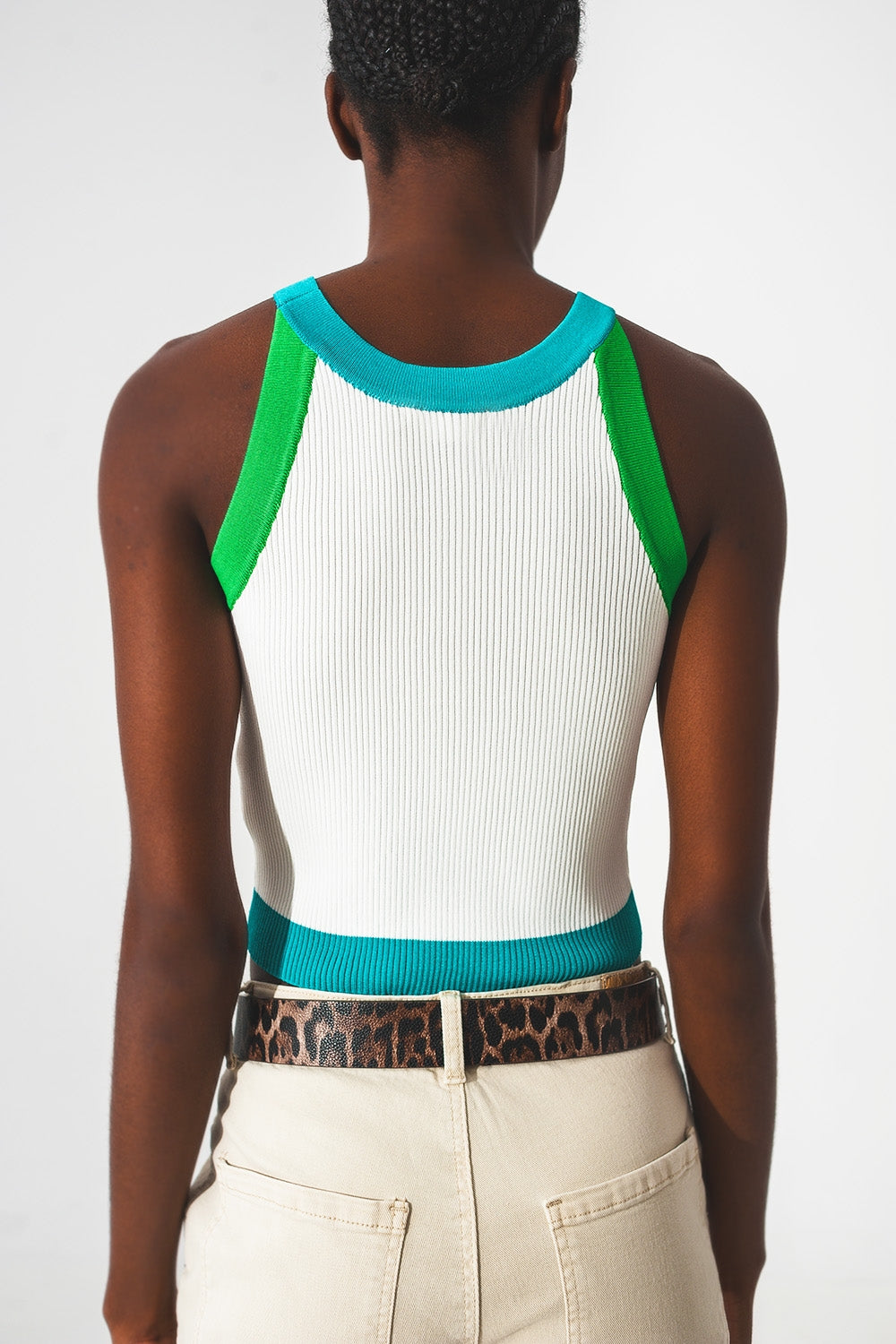 Ribbed cropped vest top in blue