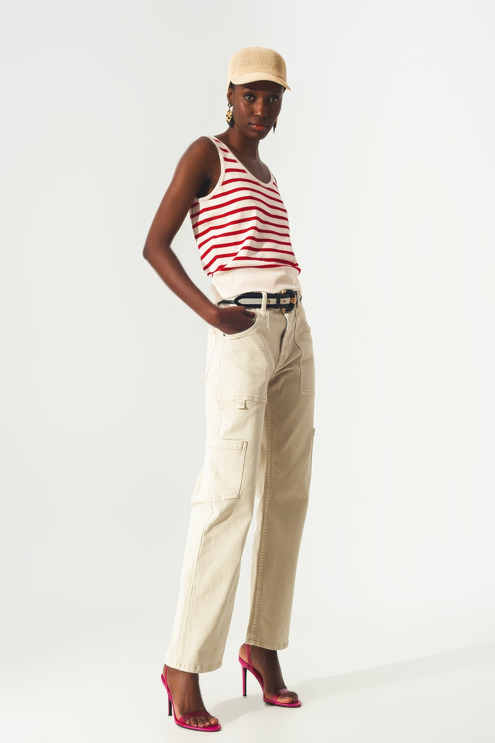 Striped cropped top in red and white