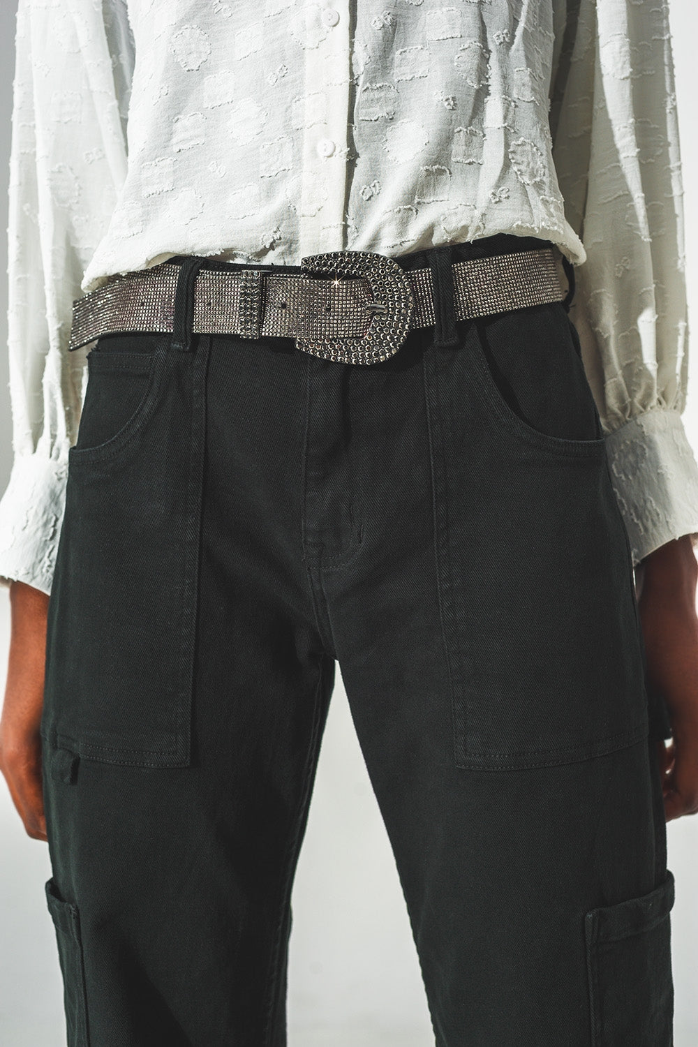 Straight Leg Cargo Pants in Black - Coloured Jeans