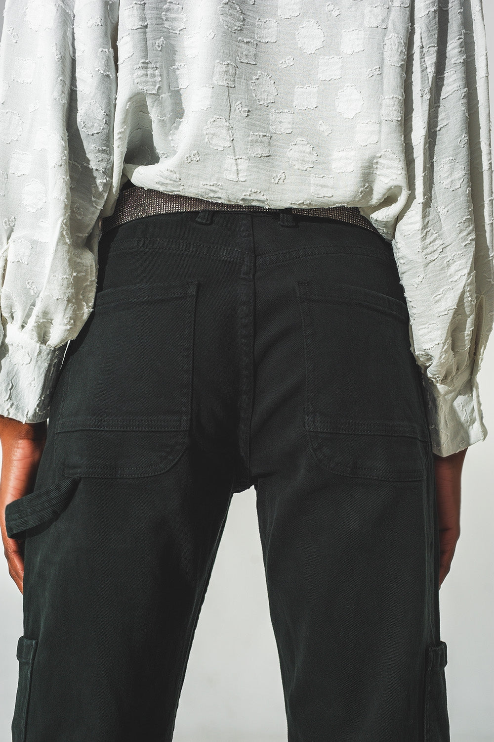 Straight Leg Cargo Pants in Black - Coloured Jeans