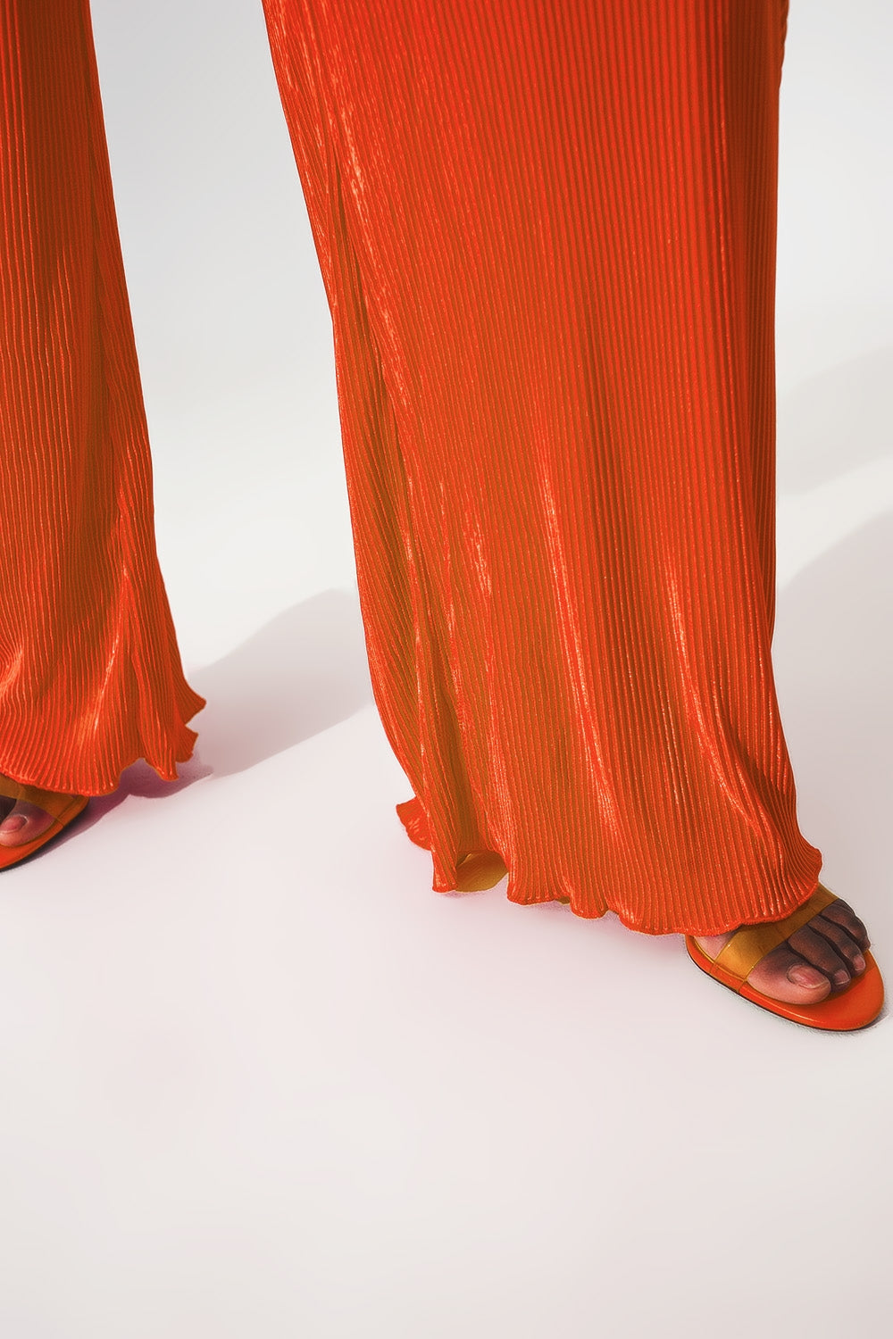Satin halter neck pleated maxi jumpsuit in orange