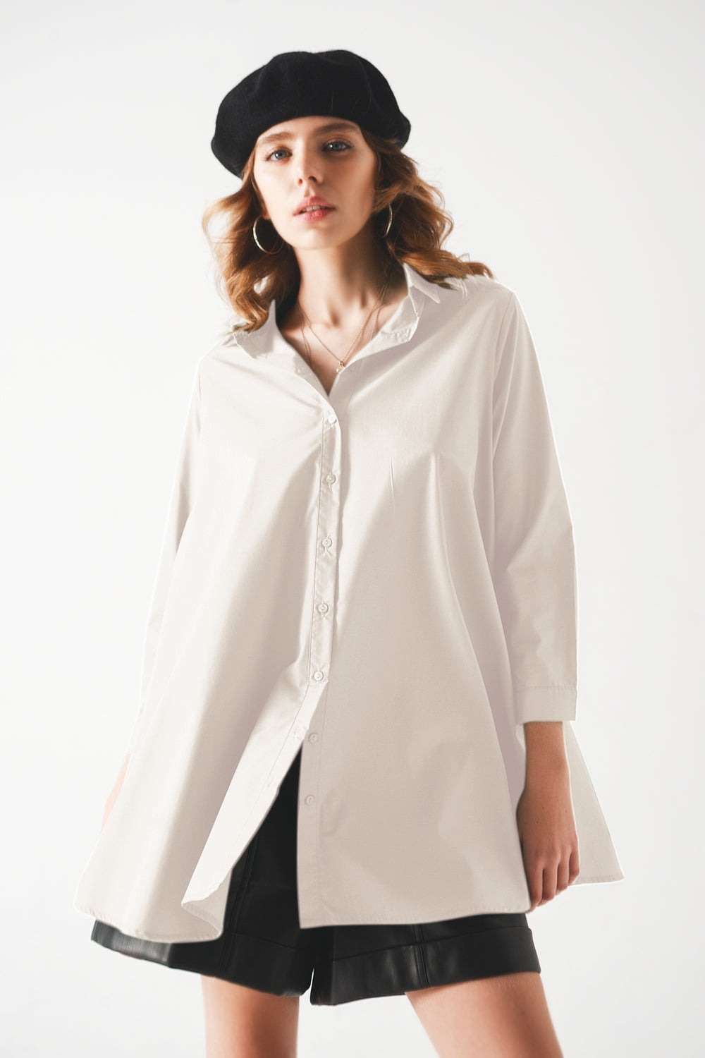 Oversized Poplin A-line Shirt in White - Shirts
