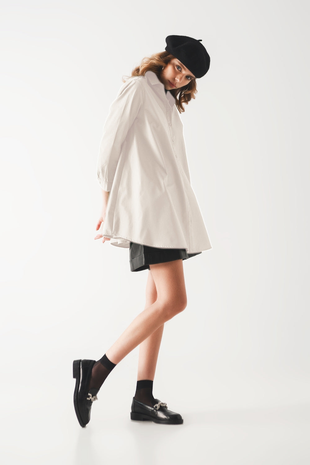 Oversized Poplin A-line Shirt in White - Shirts