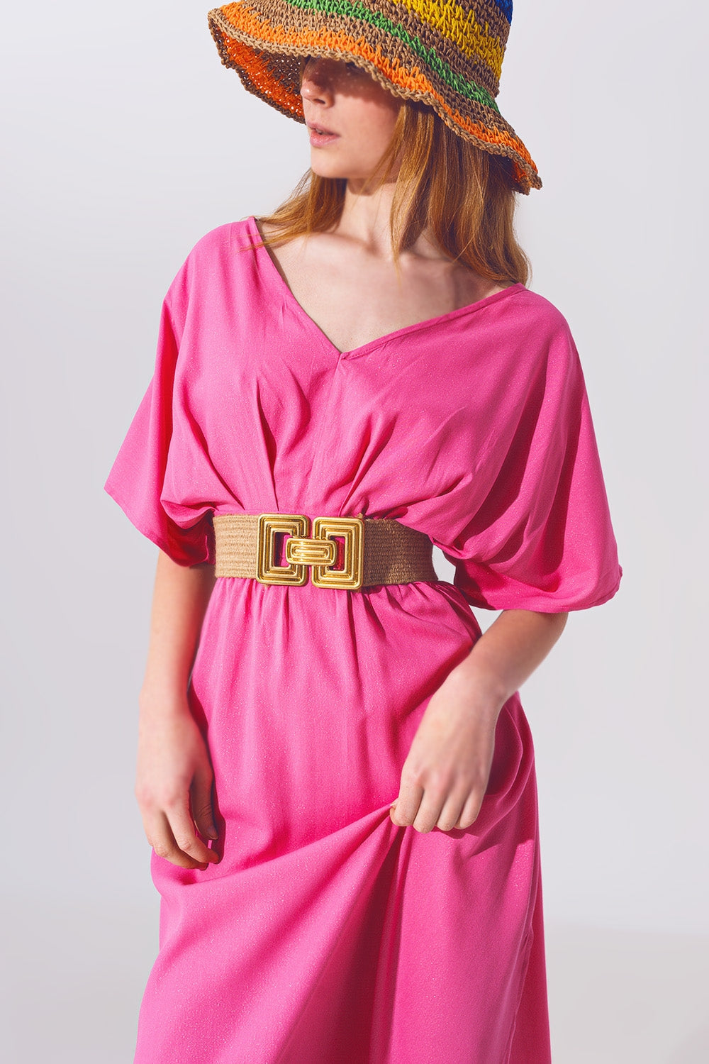 Kimono Sleeve Maxi Dress in Pink - dress