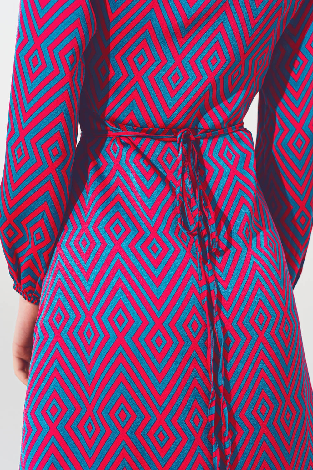 Mini V Neck Wrap Dress with Geometric Print - dress