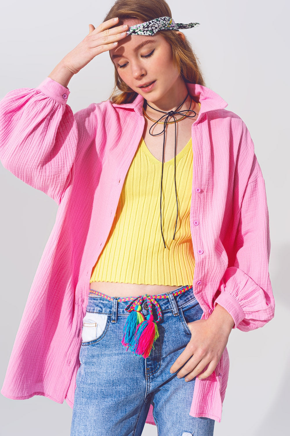 Chemise texturée coupe ample rose