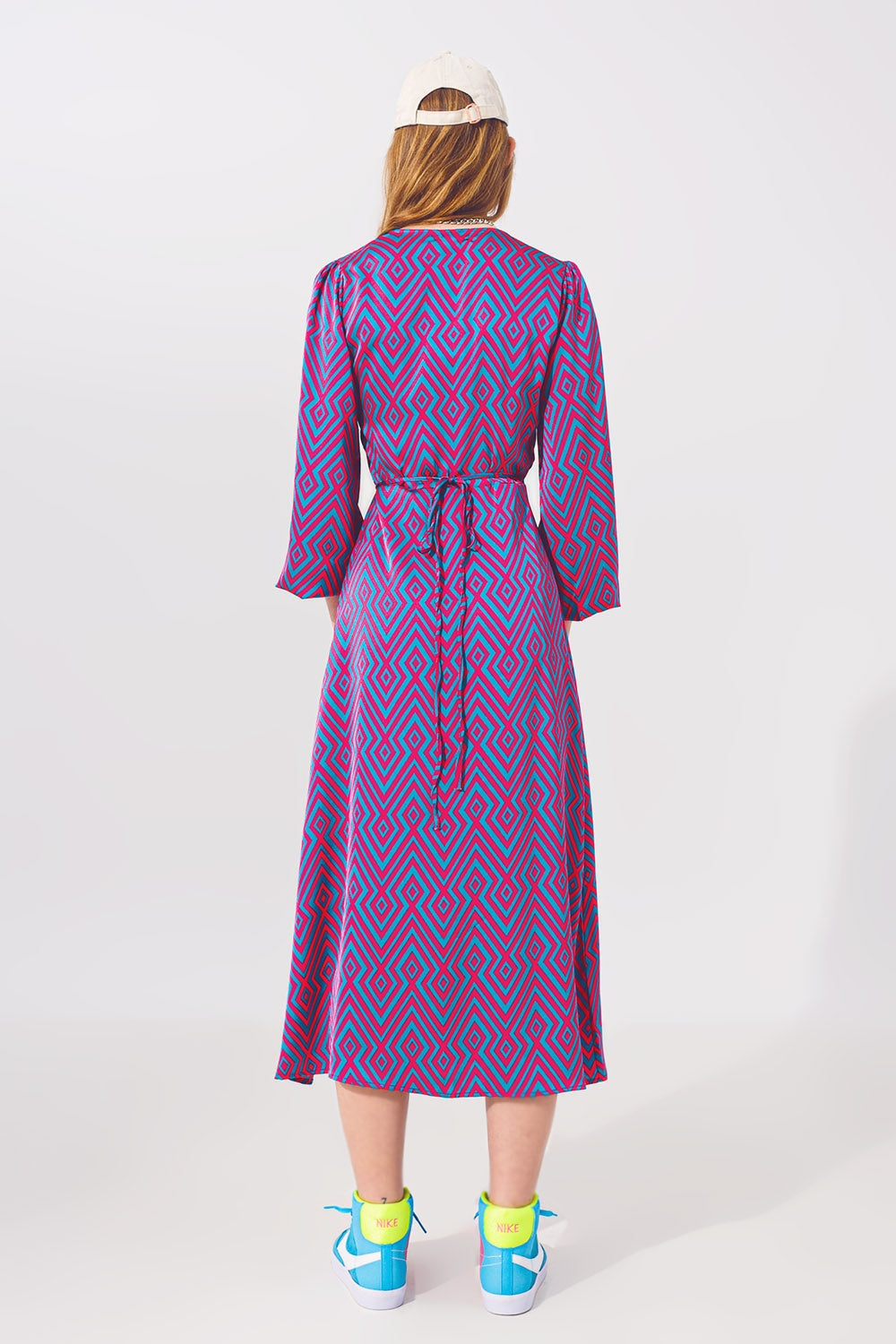 Long Sleeve Maxi Wrap Dress in Geo Print - dress