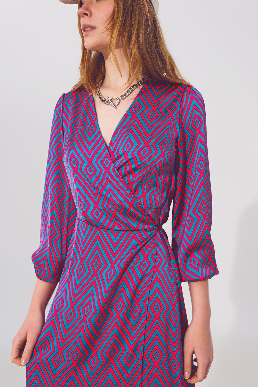 Long Sleeve Maxi Wrap Dress in Geo Print - dress