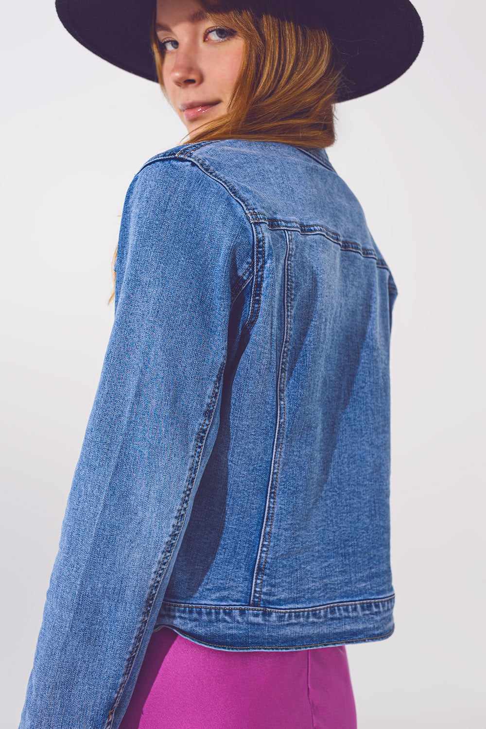 Denim jacket in light blue wash with sequin detail