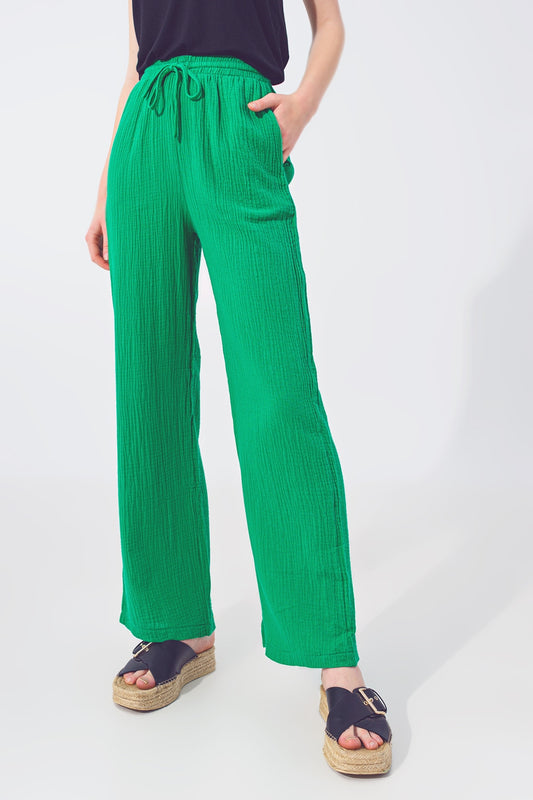Textured Loose Fit Pants in Green - trousers