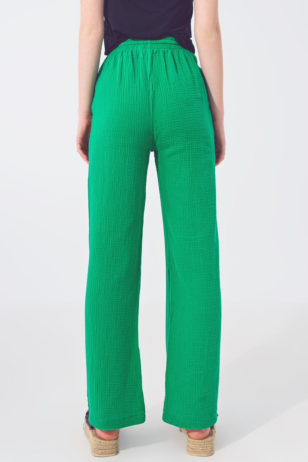 Textured Loose Fit Pants in Green - trousers