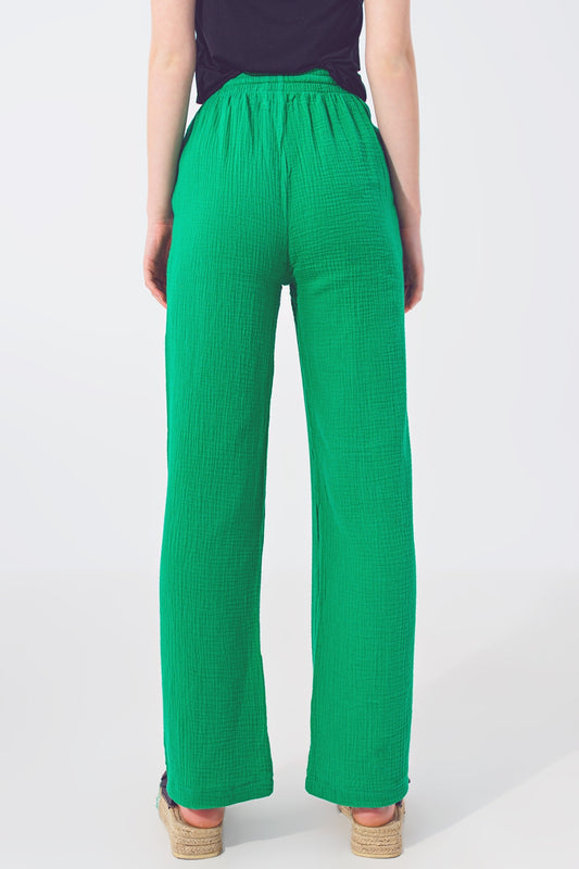 Textured Loose Fit Pants in Green - trousers