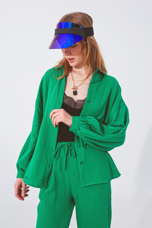 Textured Loose Fit Shirt in Green - Shirts