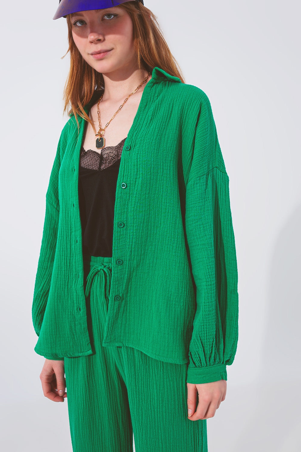 Textured Loose Fit Shirt in Green - Shirts