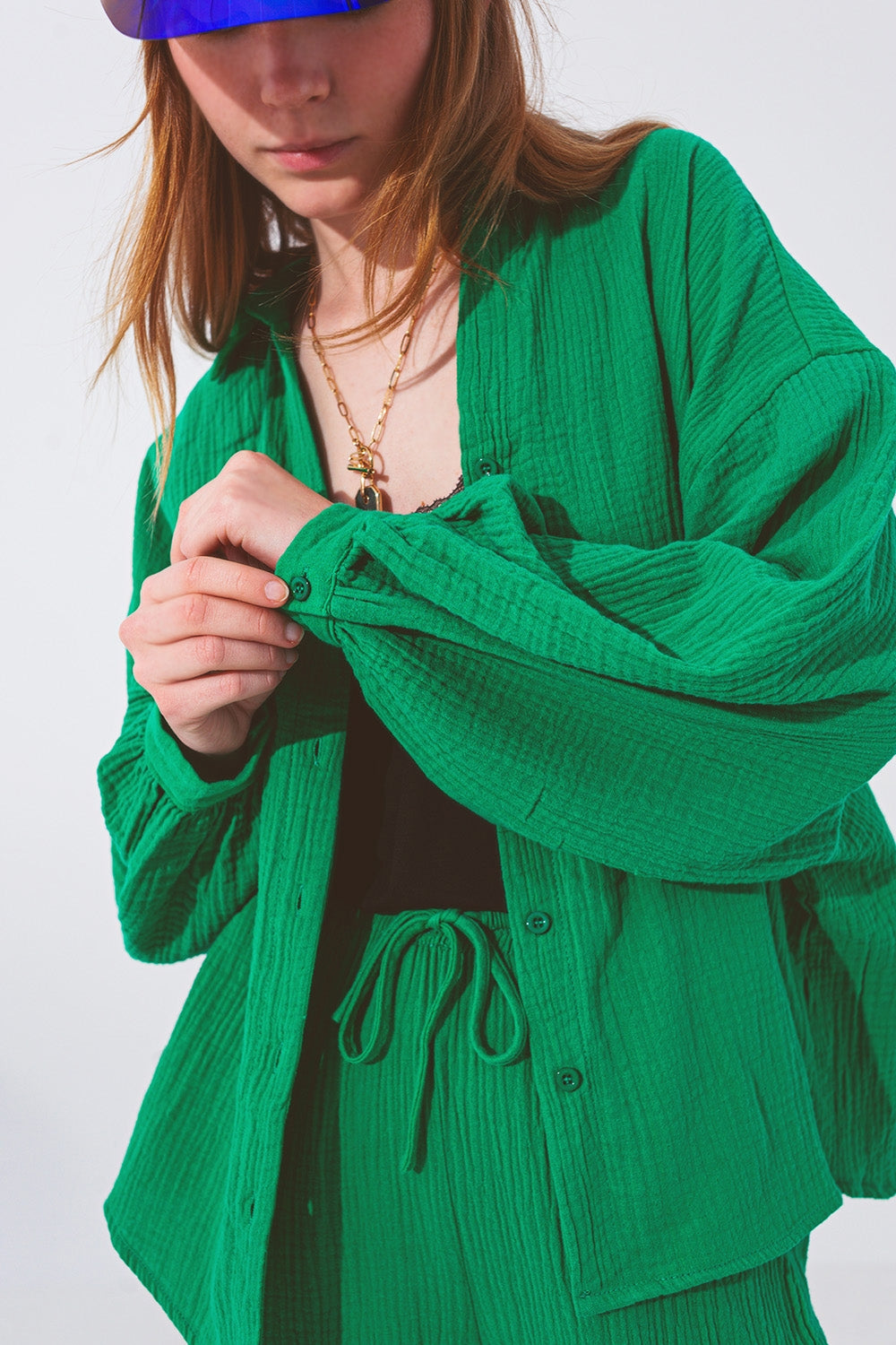 Textured Loose Fit Shirt in Green - Shirts