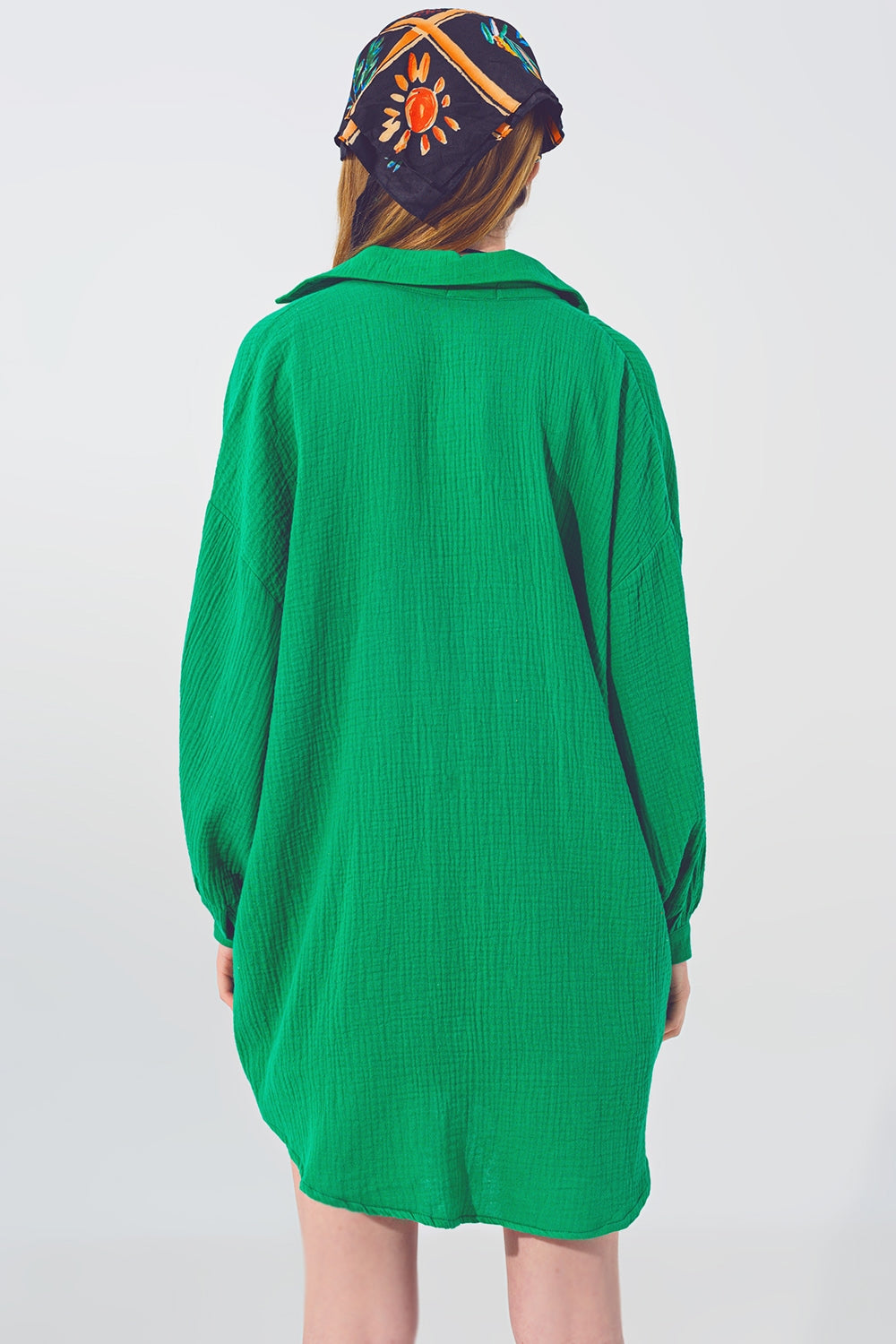 Oversized Textured Loose Fit Shirt in Green - Shirts