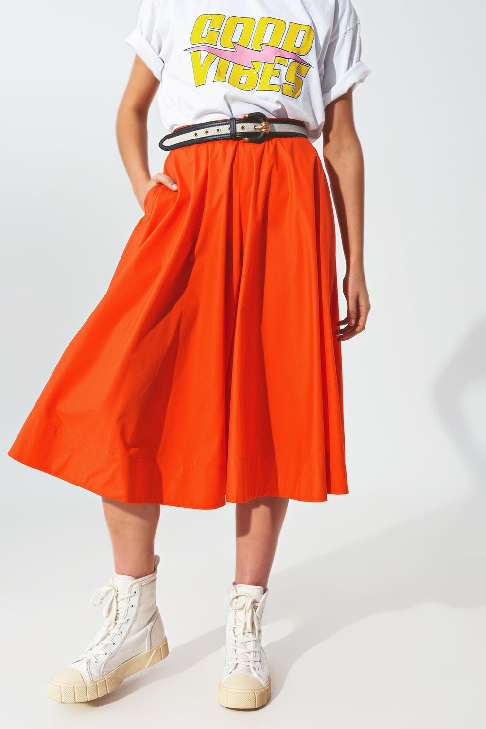 A-line skirt with elastic waist band in Orange - trousers