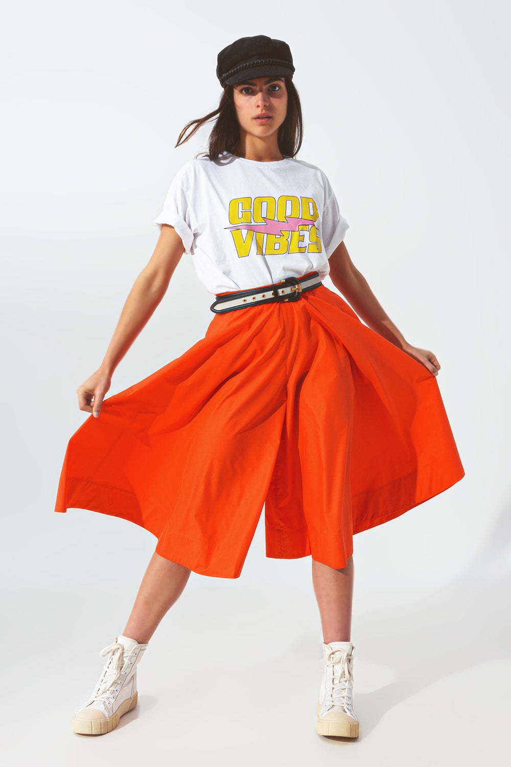A-line skirt with elastic waist band in Orange - trousers