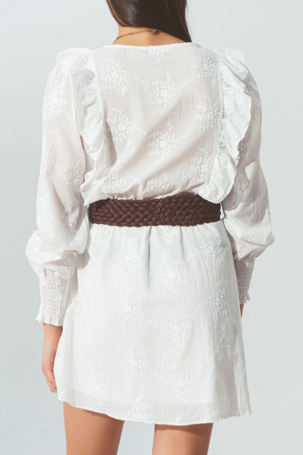 Floral Ruffle Mini Dress in White - dress