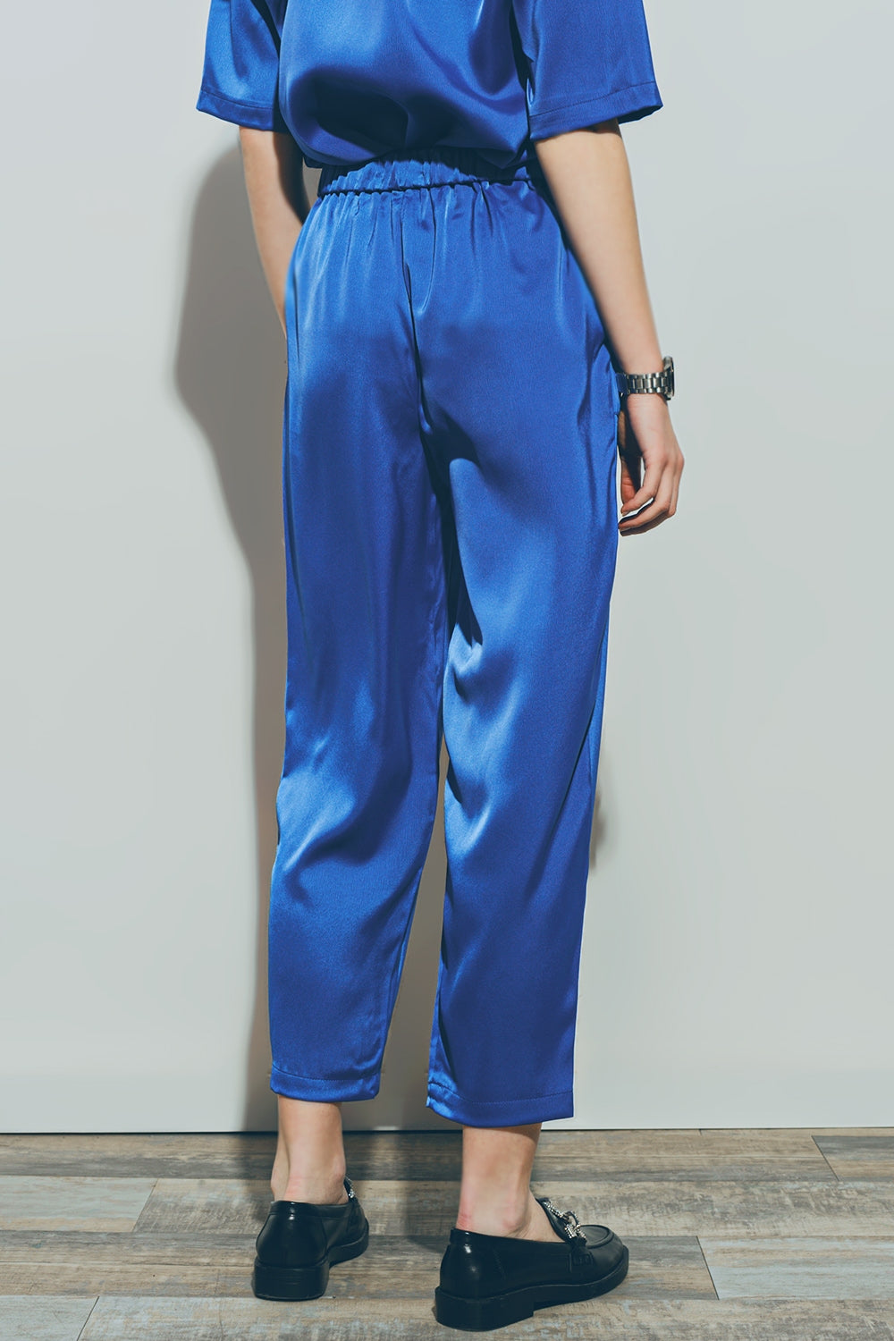 Satin Cropped Pants in Blue - trousers