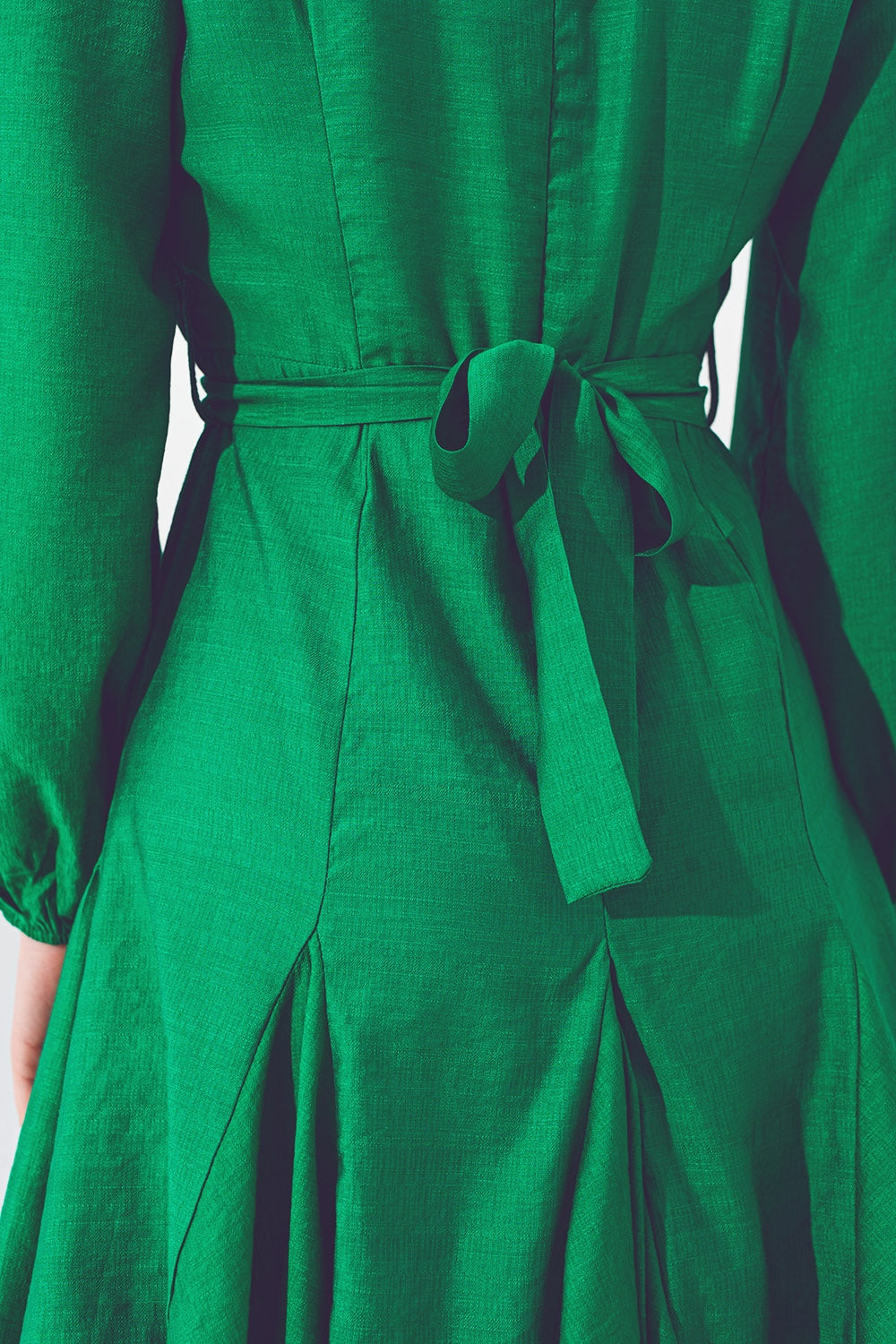 Ruffle V Neck Dress in Green - dress
