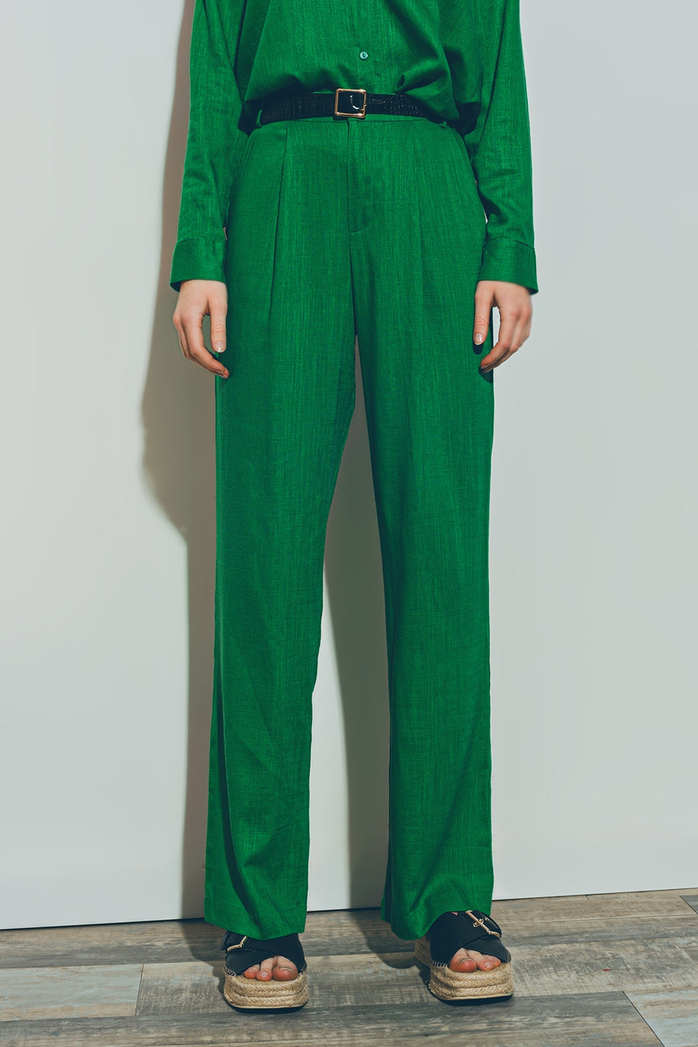 Wide-legged trousers in light cotton fabric in green - trousers