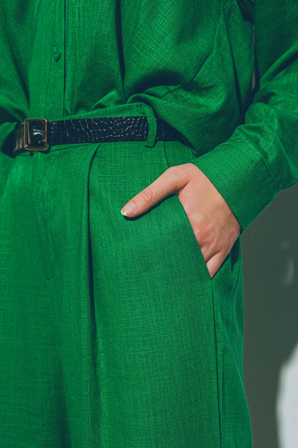 Wide-legged trousers in light cotton fabric in green - trousers