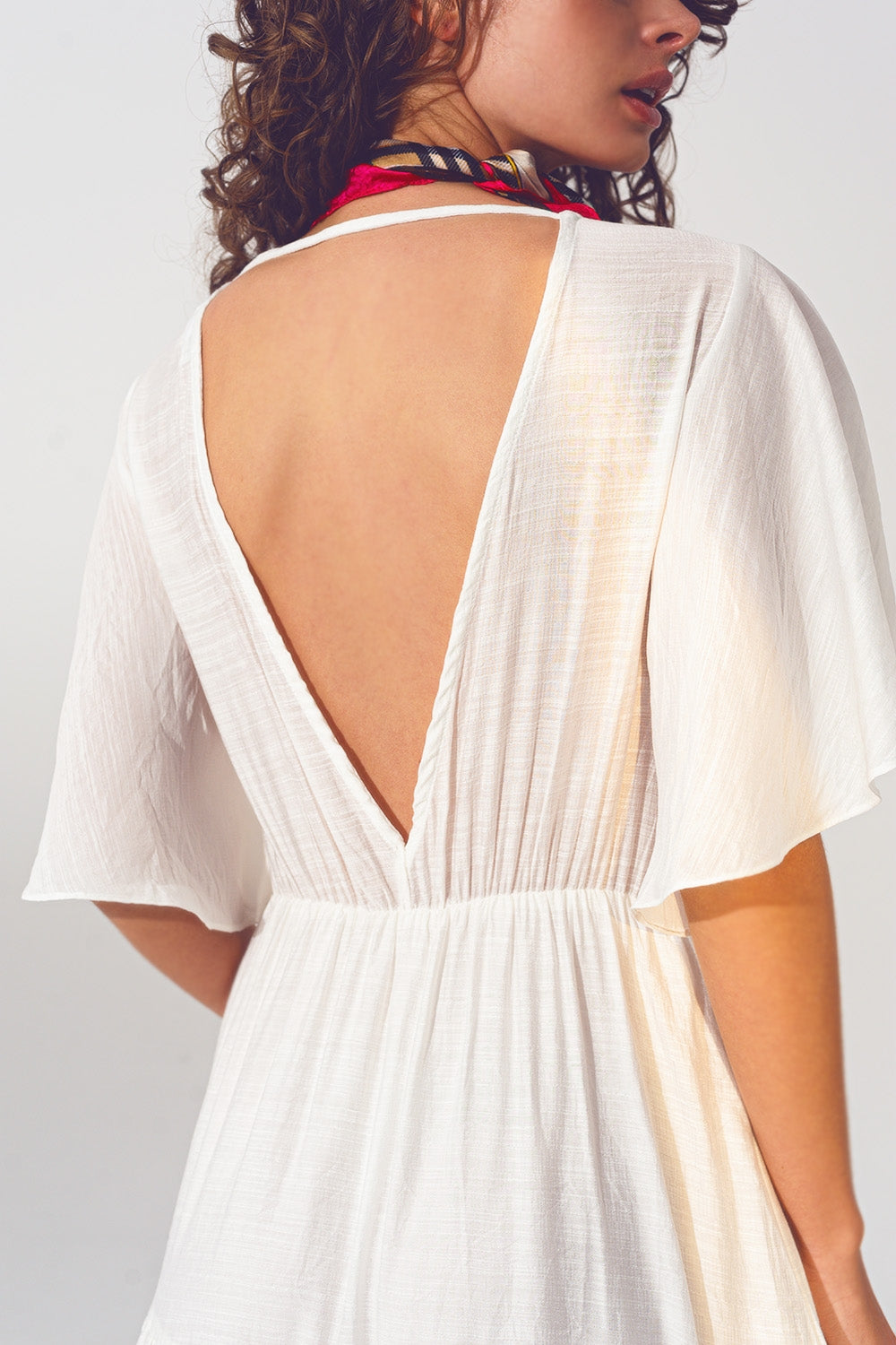 Smock V Neck Maxi Dress in White - dress