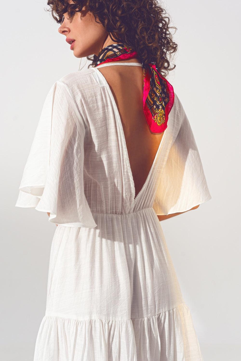 Smock V Neck Maxi Dress in White - dress