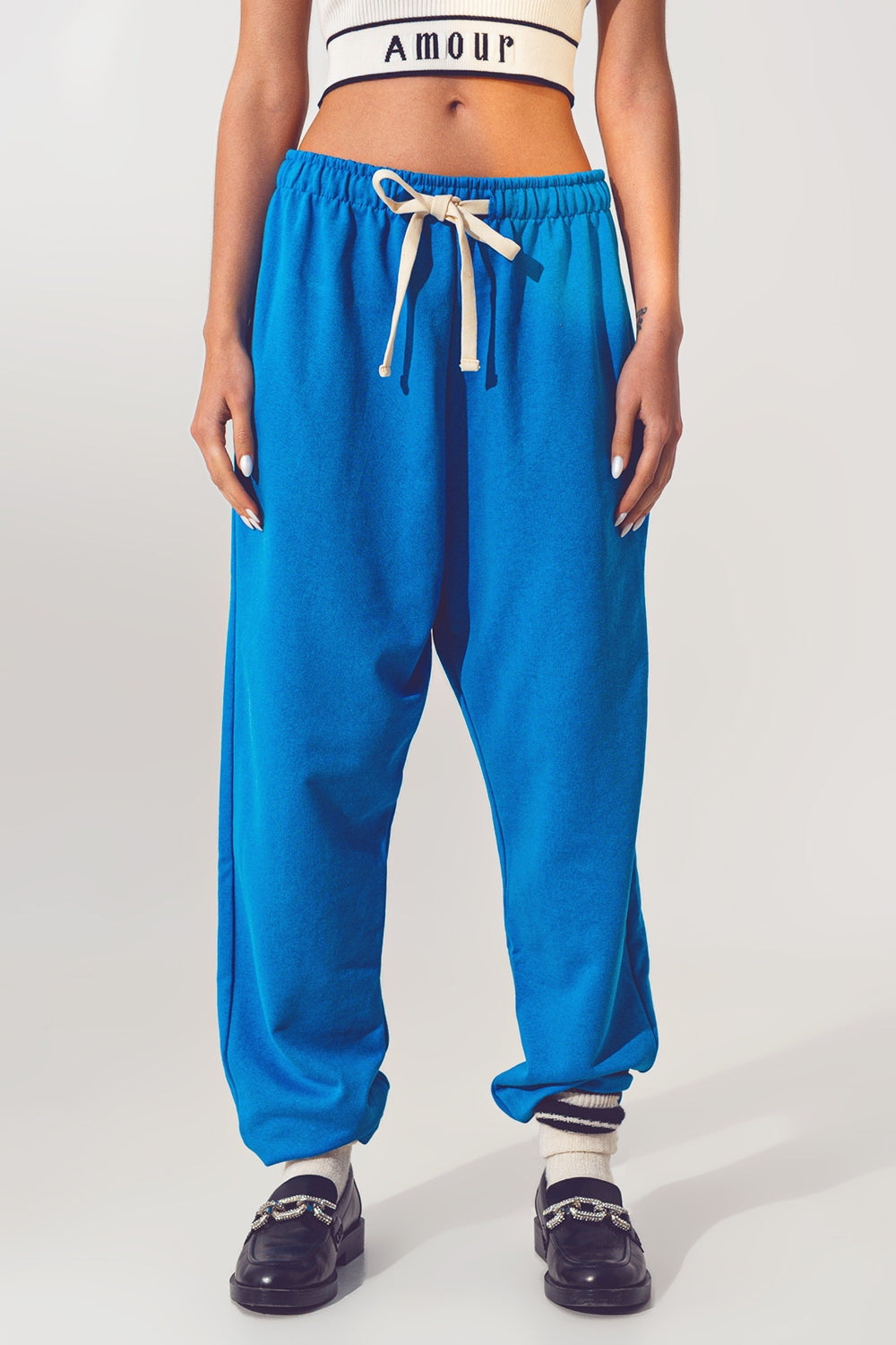 Oversized Jogger with Tie Waist in Blue - trousers