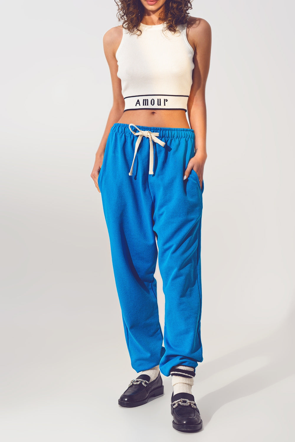 Oversized Jogger with Tie Waist in Blue - trousers