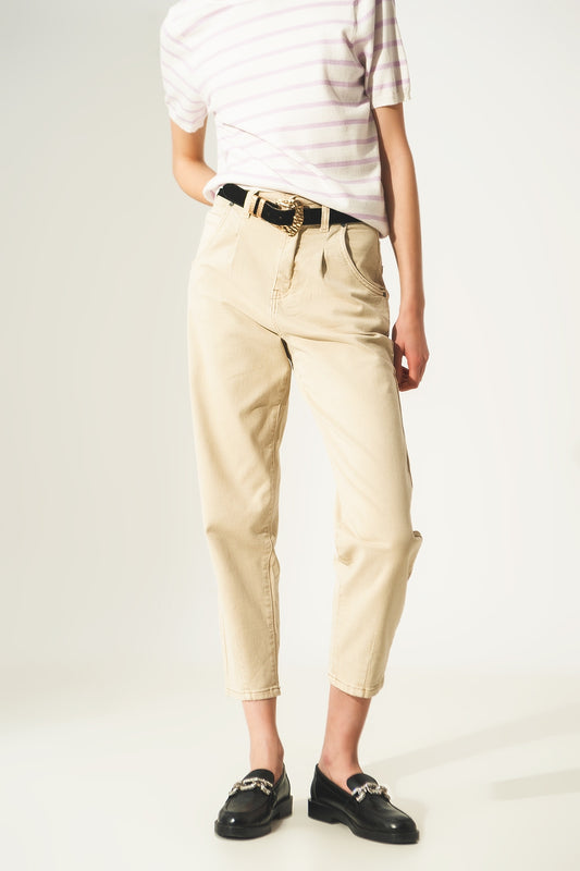 Cropped Jeans in Beige - Coloured Jeans