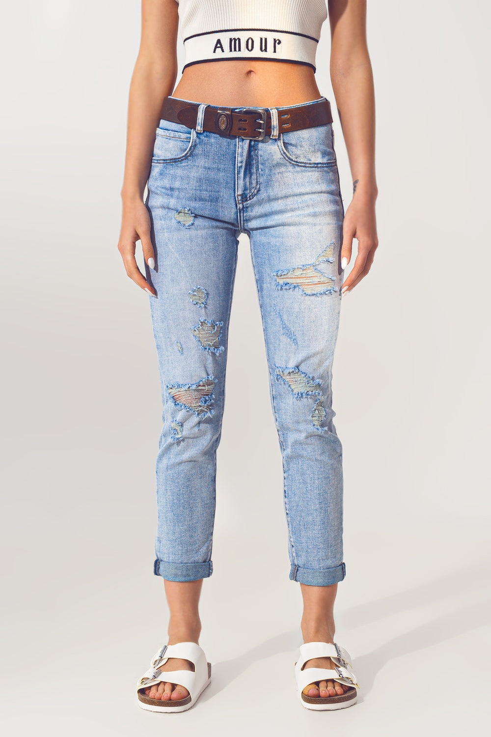 Extreme rip jean in bleach blue - Denim