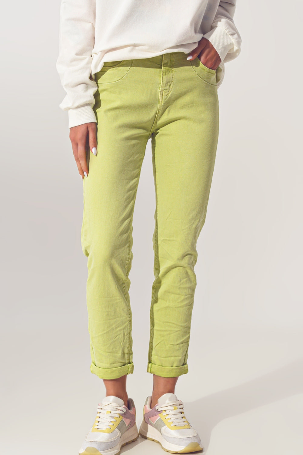 Wrinkled Skinny Jeans in Lime Green - Coloured Jeans