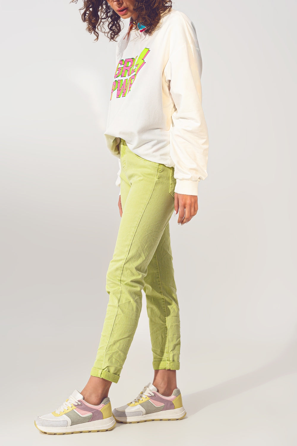Wrinkled Skinny Jeans in Lime Green - Coloured Jeans