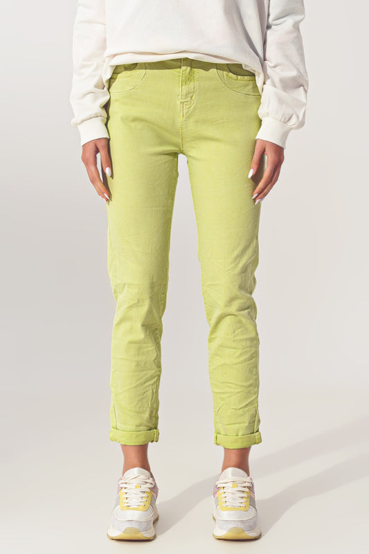 Wrinkled Skinny Jeans in Lime Green - Coloured Jeans