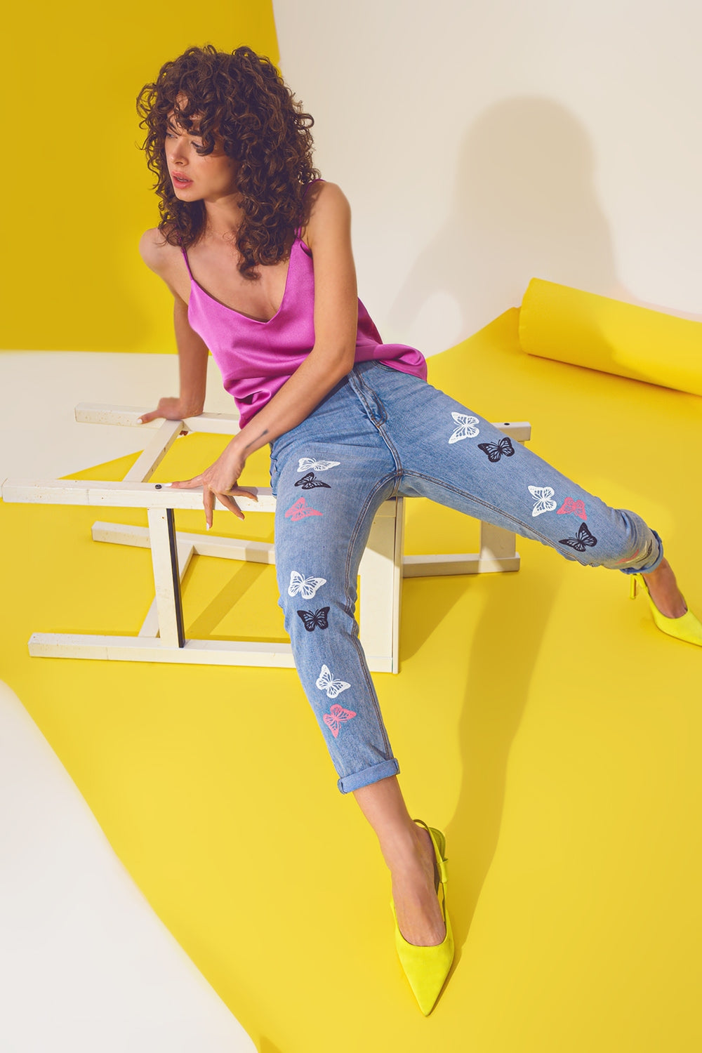 Jean skinny Butterfly Detail délavé clair