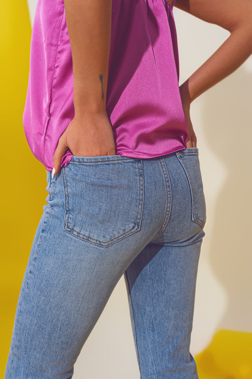 Butterfly Detail Skinny Jeans in Light Blue Wash - Denim