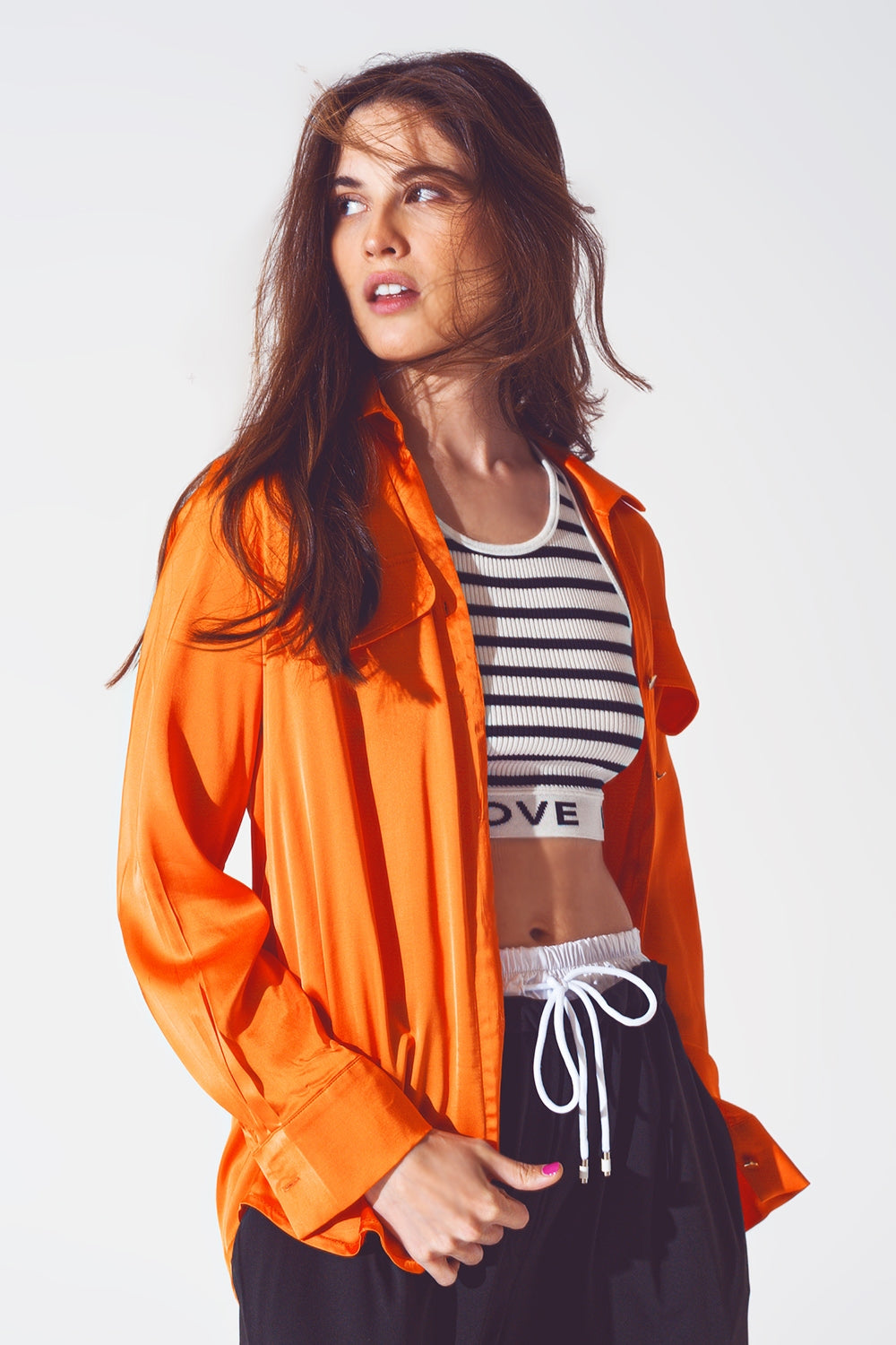 Chemise décontractée en rayonne orange vif
