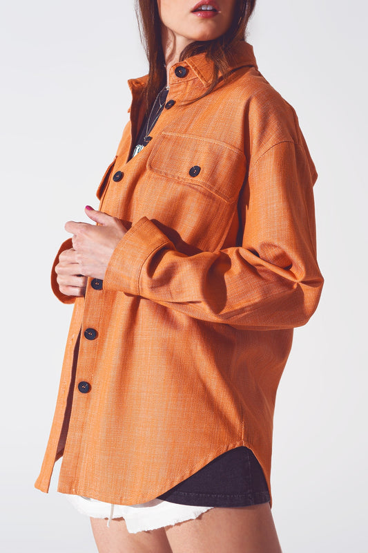 Long sleeve shacket in orange