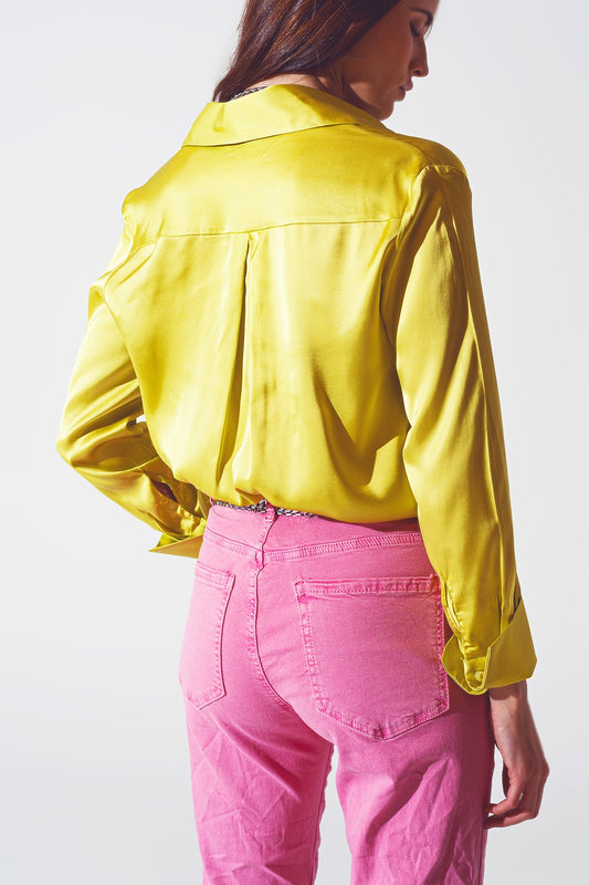 Satin shirt with split cuff in lime green - Shirts