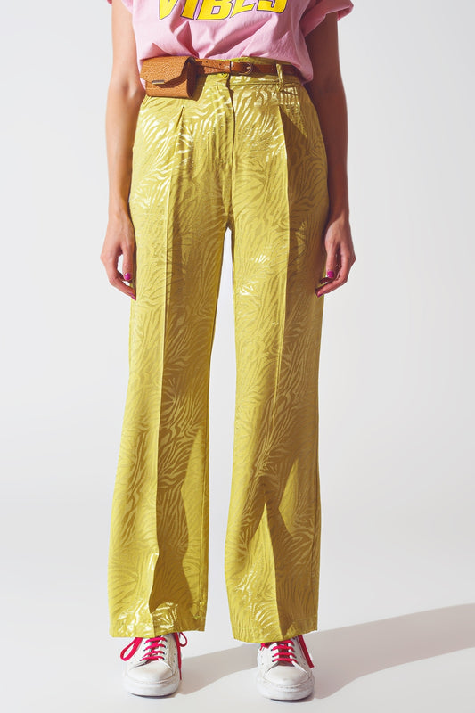 Loose Fit Zebra Print Pants in Green - trousers