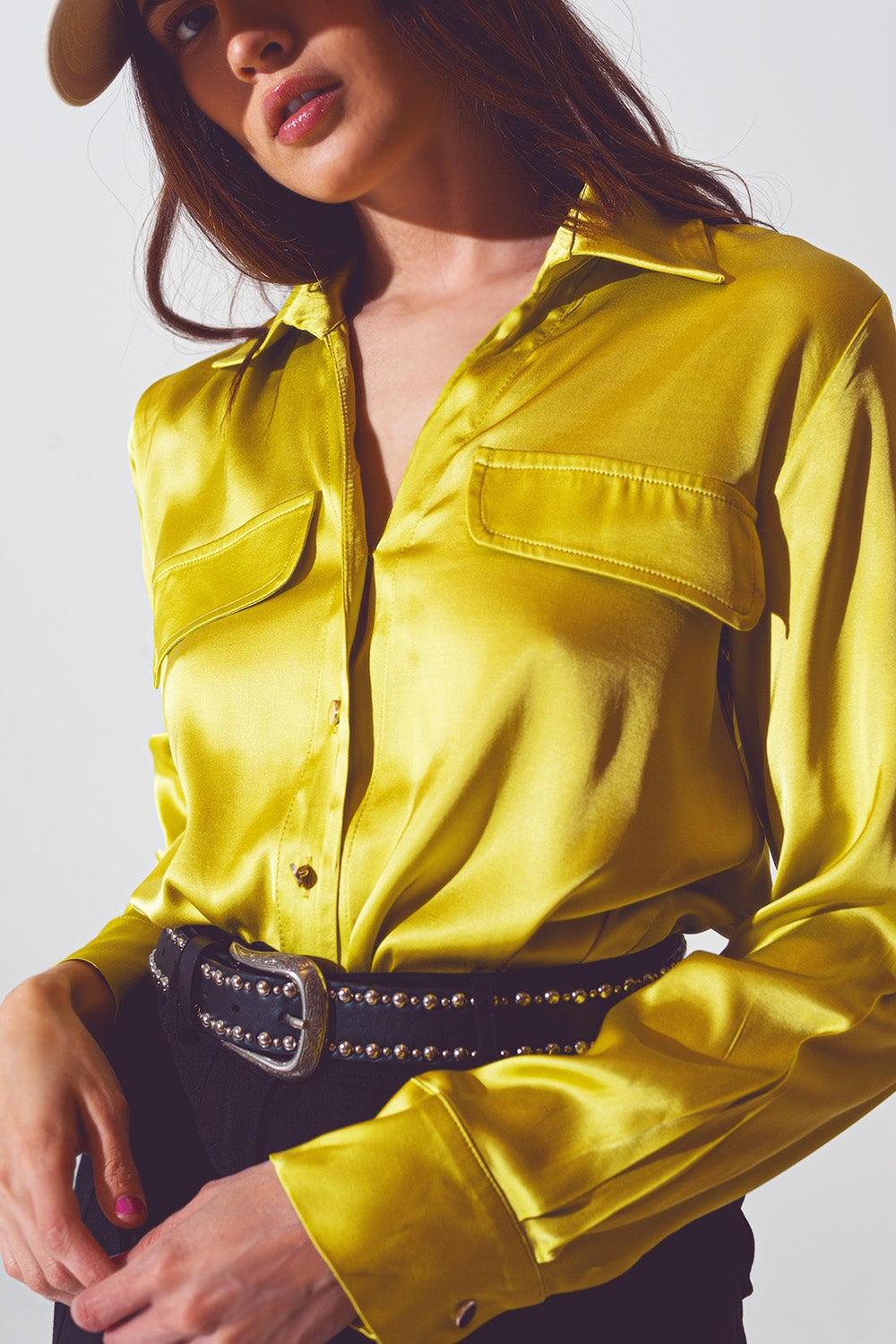 blouse en satin vert citron