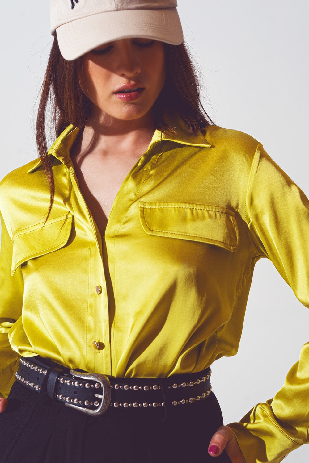 satin blouse in lime green - Shirts
