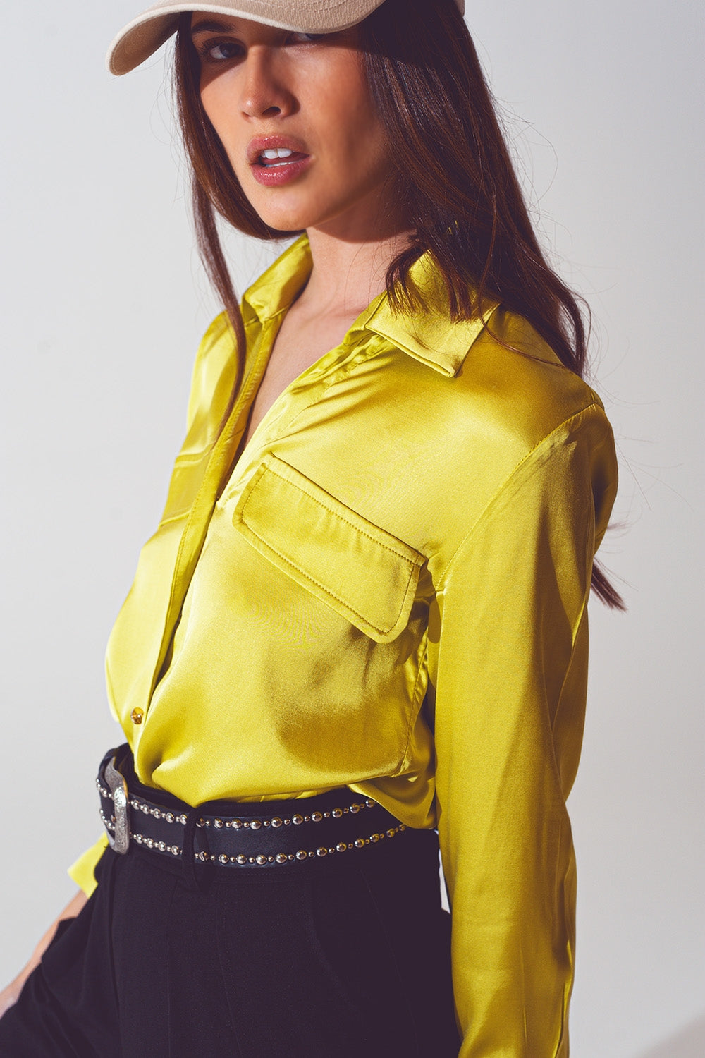 satin blouse in lime green - Shirts