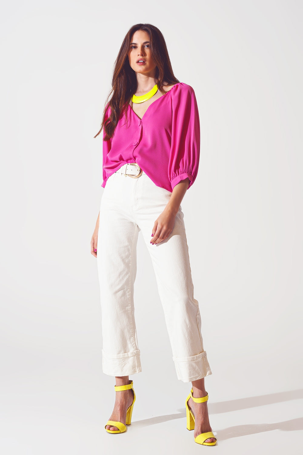 Straight Leg Jeans with Cropped Hem in White - Coloured Jeans