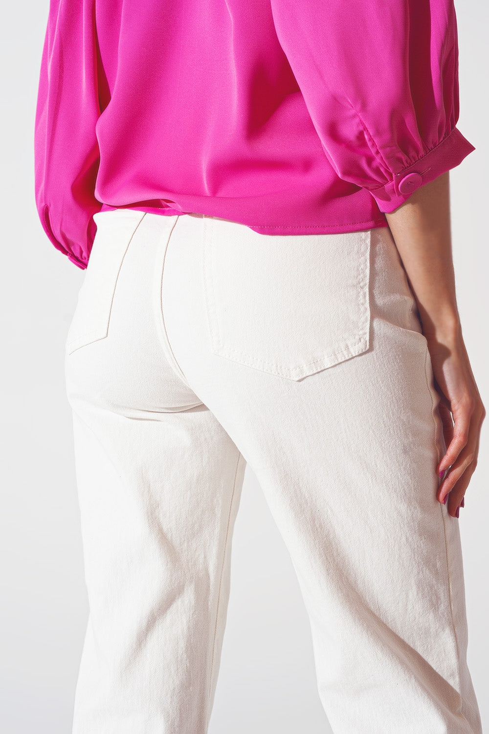 Straight Leg Jeans with Cropped Hem in White - Coloured Jeans