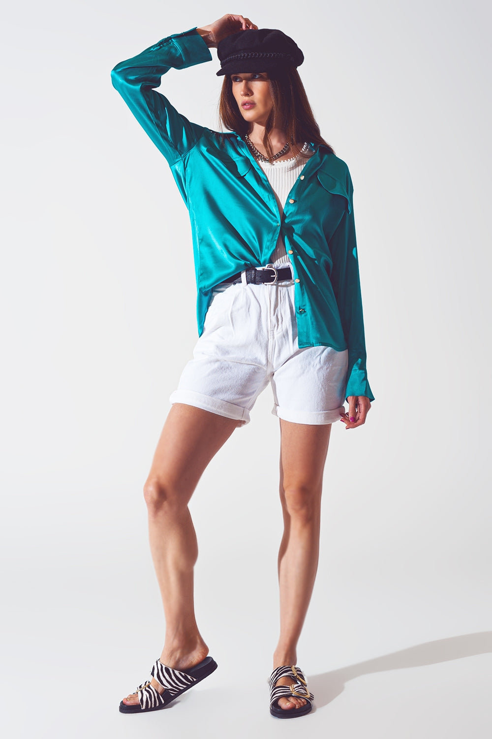satin blouse in turquoise - Shirts