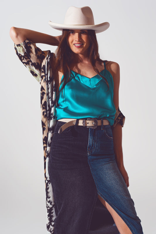 Satin crop top in turquoise - top