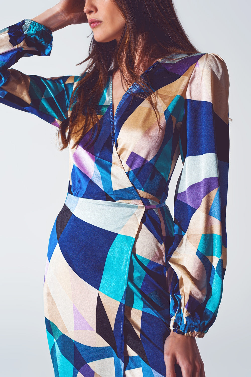 Wrap Short Abstract Print Dress in Blue - dress